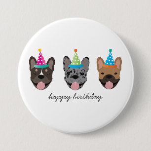 Happy Birthday French Bulldog Party Hats Button