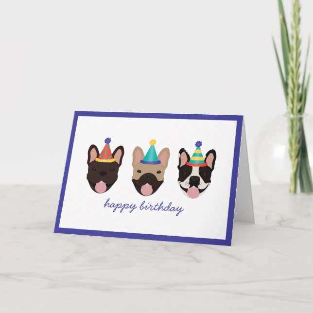Happy Birthday French Bulldog Party Hats Card Karte (Vorderseite)