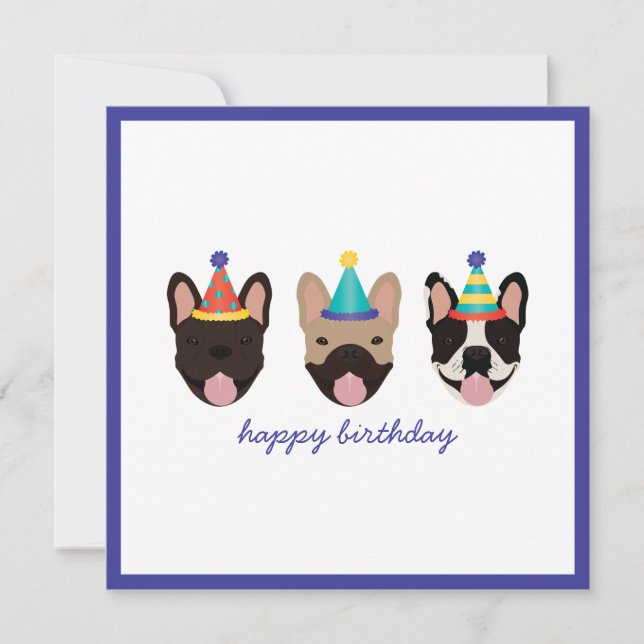 Happy Birthday French Bulldog Party Hats Karte (Vorderseite)