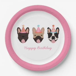 Happy Birthday French Bulldog Party Hats Pink Pappteller