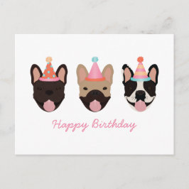 Happy Birthday French Bulldog Party Hats Pink Postkarte