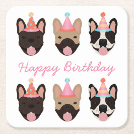 Happy Birthday French Bulldog Party Hats Pink Rechteckiger Pappuntersetzer