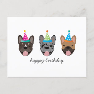Happy Birthday French Bulldog Party Hats Postkarte