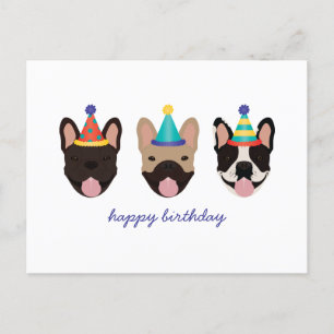 Happy Birthday French Bulldog Party Hats Postkarte