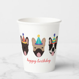 Happy Birthday French Bulldog Party Hats Red Pappbecher