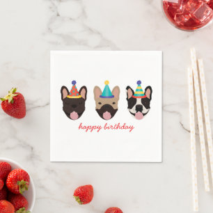 Happy Birthday French Bulldog Party Hats Red Serviette