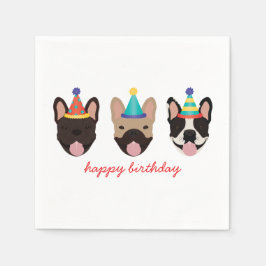 Happy Birthday French Bulldog Party Hats Red Serviette