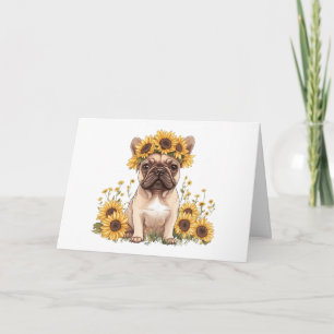 Happy Birthday French Bulldog Sunflowers Karte