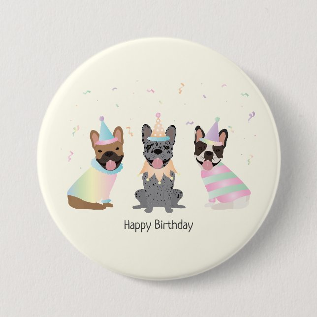 Happy Birthday French Bulldogs Button (Vorderseite)