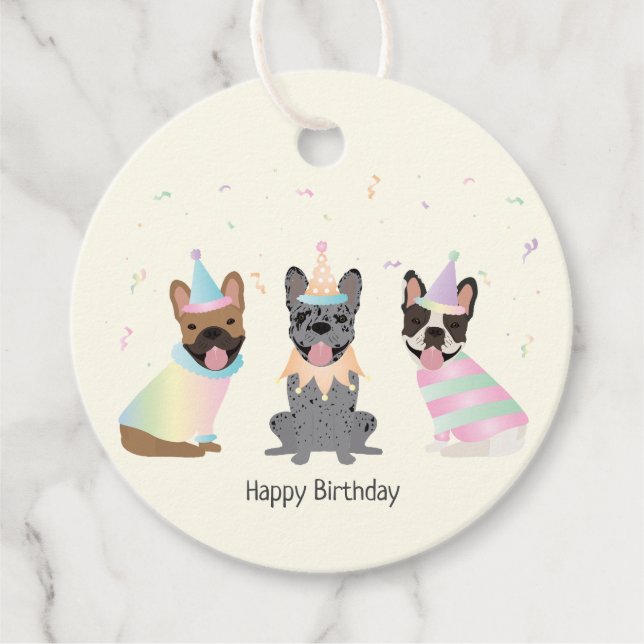 Happy Birthday French Bulldogs Geschenkanhänger (Vorderseite)