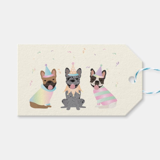 Happy Birthday French Bulldogs Geschenkanhänger (Vorderseite (Horizontal))