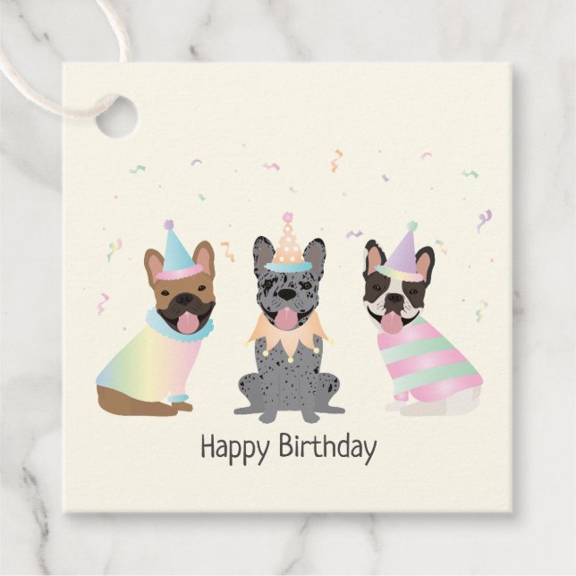 Happy Birthday French Bulldogs Geschenkanhänger (Vorderseite)