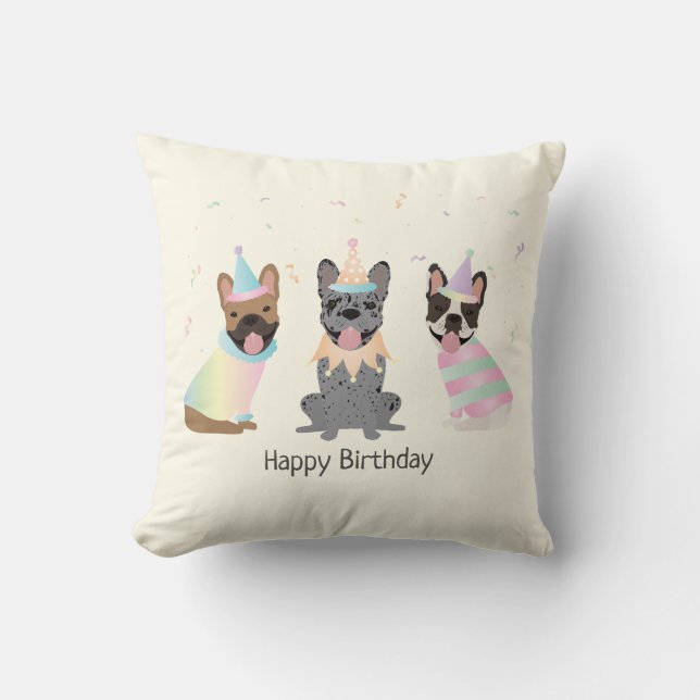 Happy Birthday French Bulldogs Kissen (Vorderseite)