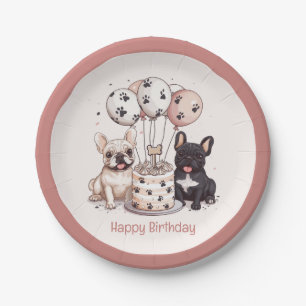 Happy Birthday French Bulldogs Party Hats Pappteller