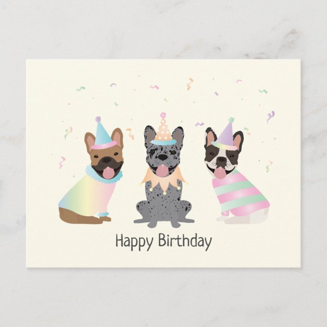 Happy Birthday French Bulldogs Postkarte (Vorderseite)