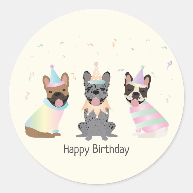 Happy Birthday French Bulldogs Runder Aufkleber (Vorderseite)