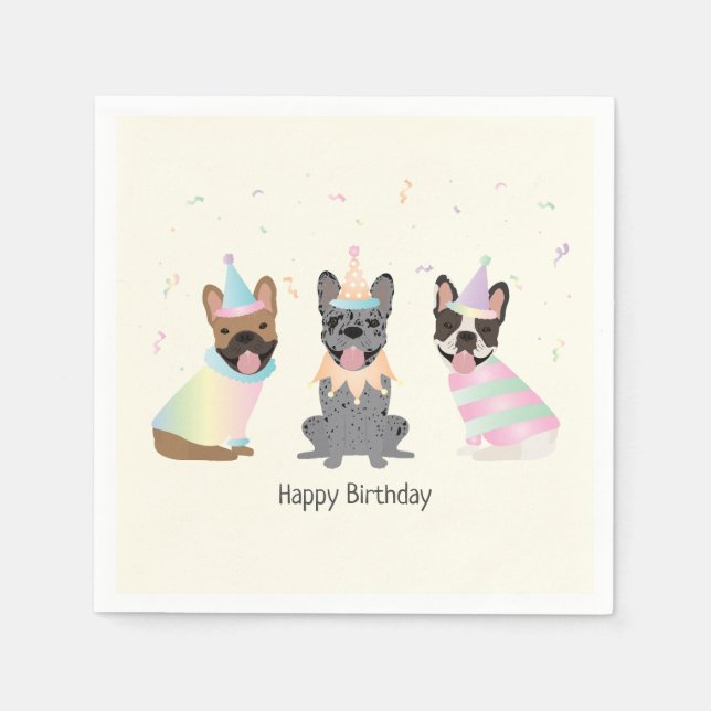 Happy Birthday French Bulldogs Serviette (Vorderseite)