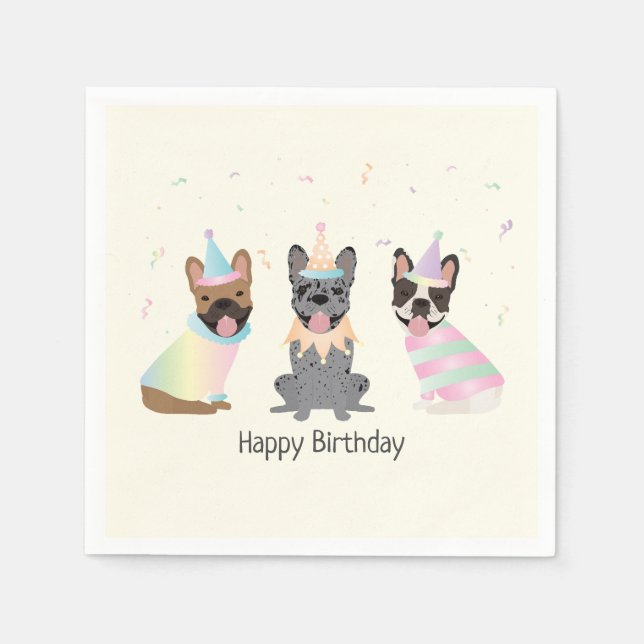 Happy Birthday French Bulldogs Serviette (Vorderseite)