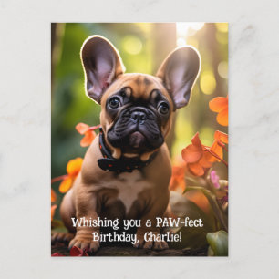Happy Birthday Frenchie Welpe in einem Dschungel Postkarte
