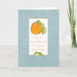 Happy Birthday Friend Apricot Karte<br><div class="desc">Eine hübsche Geburtstagskarte für einen Freund,  der mit einer reifen orangefarbenen apricoten botanischen Kunst in Aquarellfarbe dekoriert ist.</div>