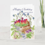 Happy Birthday Friend Blume Bucket Bouquet Card Karte<br><div class="desc">Ein alter,  rustikaler Eimer voller blühender Blume in Aquarell.  Finden Sie dieses Design auch auf Geburtstagskarten!  Fun fröhliches Federdesign für Geschenke.</div>