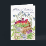 Happy Birthday Friend Blume Bucket Bouquet Card Karte<br><div class="desc">Ein alter,  rustikaler Eimer voller blühender Blume in Aquarell.  Finden Sie dieses Design auch auf Geburtstagskarten!  Fun fröhliches Federdesign für Geschenke.</div>