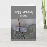 Happy Birthday Friend Dragonfly Dragonflies Karte<br><div class="desc">Happy Birthday Friend mit Libelle auf tau gedecktes Spinnennetz</div>