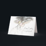 Happy Birthday Friend Viktorianische Frau Hat Cust Karte<br><div class="desc">Herzlichen Glückwunsch zum Geburtstag einer hübschen Freundin,  die mit einer hübschen Viktorianischen Frau mit einem dekorativen Hut und lackierten,  weißen Kleid mit Bleistift gezeichnet dekoriert ist. Im Inneren ist eine koordinierende Schattierung von Muschel Rosa und eine süße Erbse Blume Sprig und Text können Sie bearbeiten,  um Ihre Bedürfnisse.</div>