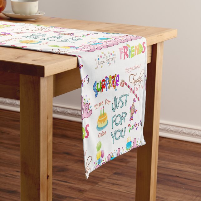 Happy Birthday Friends Family Kurz Table Runner Kurzer Tischläufer (Beispiel)