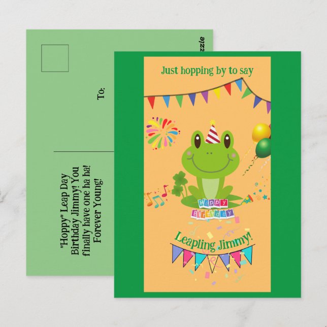 Happy Birthday Frog Banners Ballon Feuerwerk Postkarte (Vorne/Hinten)