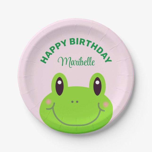 Happy Birthday Frog Niedlich Pink Pappteller (Vorderseite)
