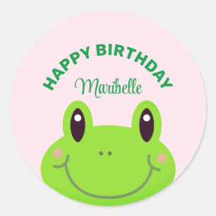 Happy Birthday Frog Niedlich Pink Runder Aufkleber