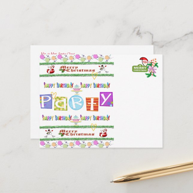 Happy Birthday Frohe Weihnachten Postkarten (Vorderseite/Rückseite Beispiel)