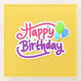 Happy Birthday fröhlich Gelb Moderne Glasuntersetzer