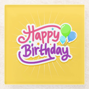 Happy Birthday fröhlich Gelb Moderne Glasuntersetzer