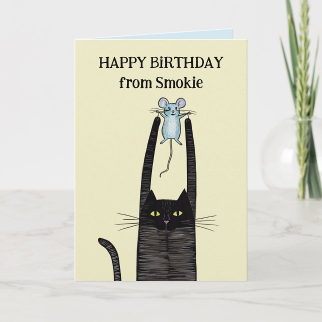 Happy Birthday fronm Ihre Katze, Schwarze Katzen Karte (Vorderseite)