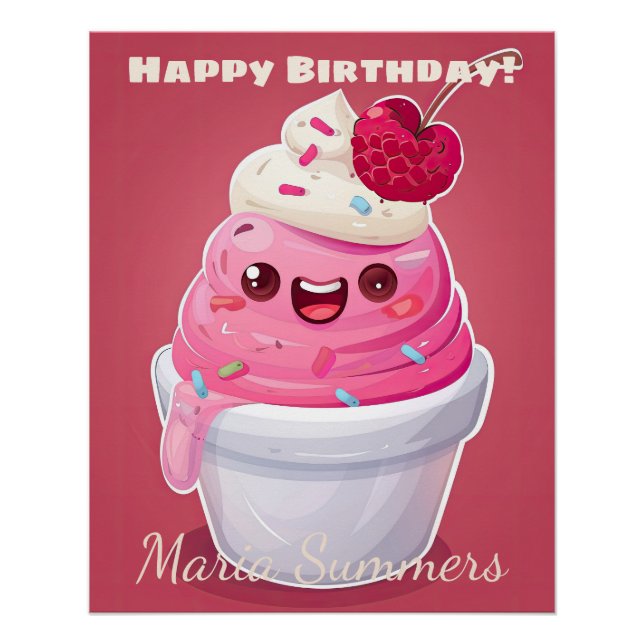 Happy Birthday Frozen Yogurt Kawaii Cartoon Poster (Vorderseite)