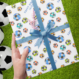 Happy Birthday Fügen Sie Ihren Namen Fußball Balls Geschenkpapier
