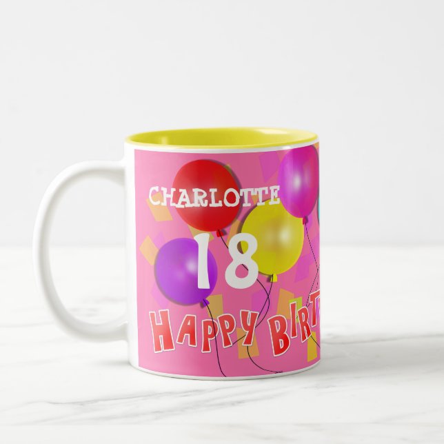 Happy Birthday Fun 18. Meilenstein Personalisiert  Zweifarbige Tasse (Links)