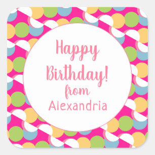 Happy Birthday Fun Colorful aus dem Namen Quadratischer Aufkleber