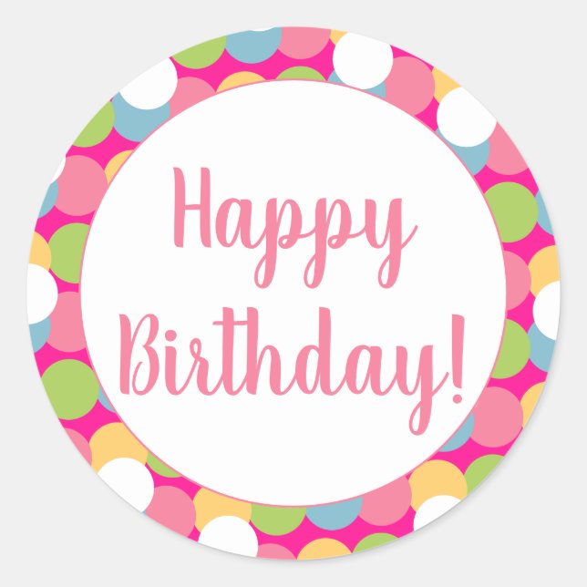 Happy Birthday Fun Colorful Runder Aufkleber (Vorderseite)