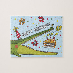 Happy Birthday Fun Crocodile Cartoon Illustration Puzzle