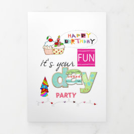 Happy Birthday FUN Cupcake Tri-Fold Card Dreifach Gefaltete Karte