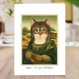 Happy Birthday Fun Mona Lisa Cat Custom Card Karte