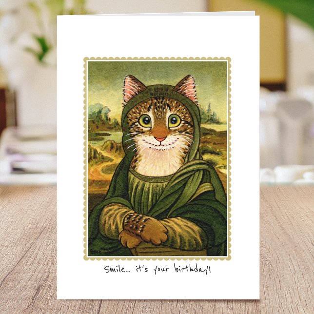 Happy Birthday Fun Mona Lisa Cat Custom Card Karte (Von Creator hochgeladen)