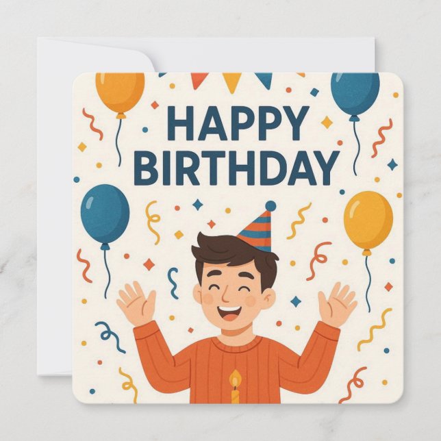 Happy Birthday Fun Party Hat Balloon Einladung (Vorderseite)