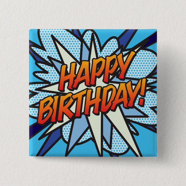 HAPPY BIRTHDAY Fun Retro Comic Book Button (Vorderseite)