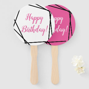 Happy Birthday Funky Geometric Pink Hand Fan Fächer