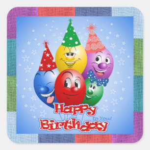 Happy Birthday Funny Balloons Quadratischer Aufkleber