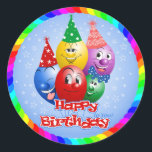 Happy Birthday Funny Balloons Runder Aufkleber<br><div class="desc">Alles Gute zum Geburtstag,  lustige Ballons,  buntes,  lustiges Design.</div>